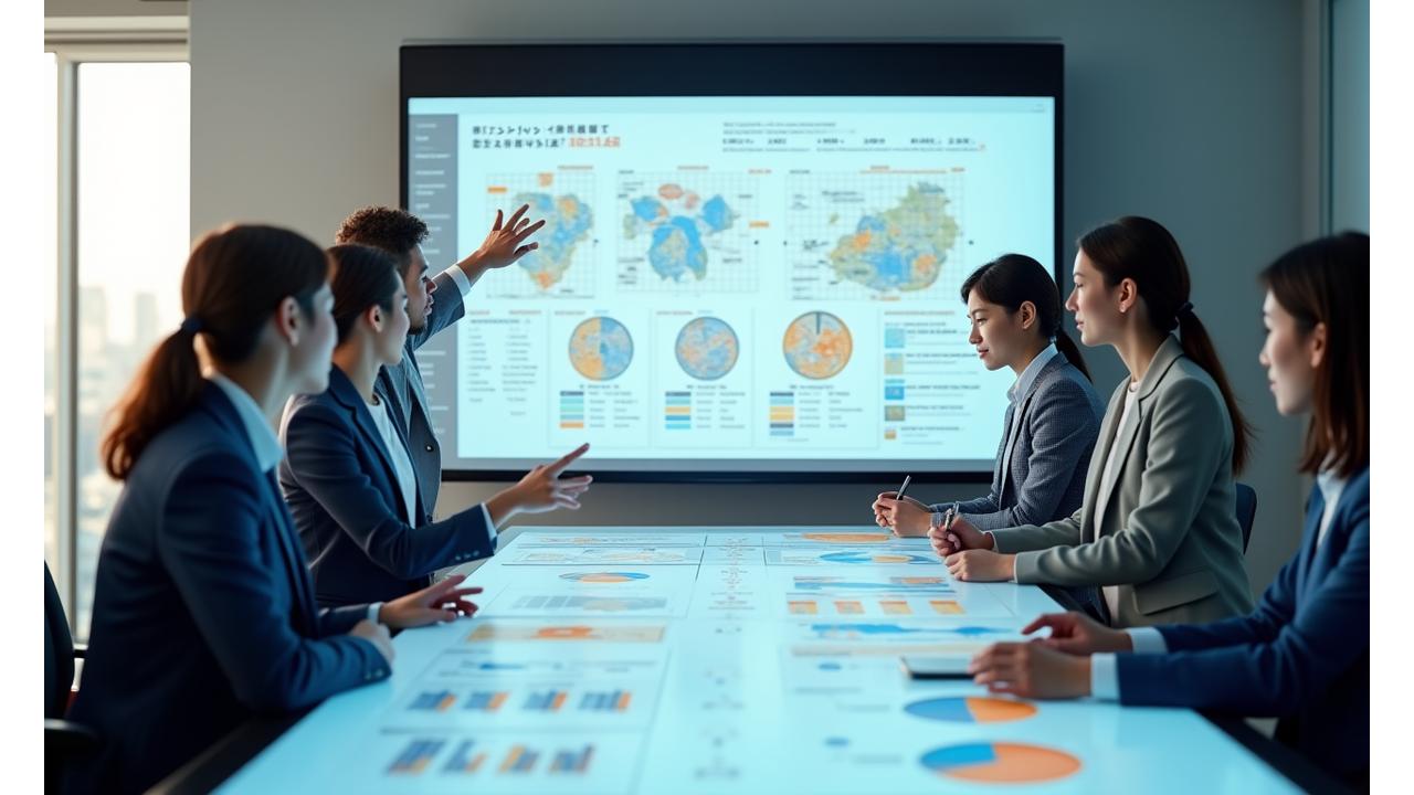 専門家チームが会議室でサステナビリティ戦略について話し合っている様子
