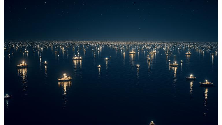 衛星夜間光データによるイカ釣り船分布